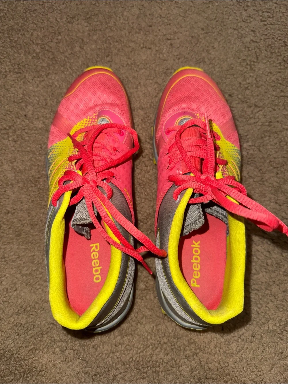 Reebok Women Coral Pink and Bright Yellow Athletic Trainers